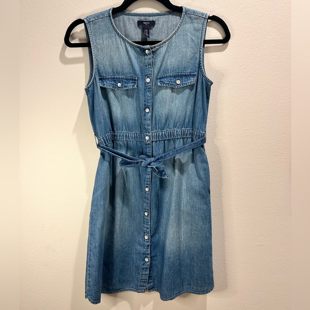 GAP Blue Sleeveless Crew Neck Denim Dress